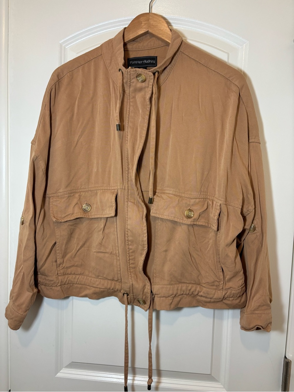 Forever Audrey Tan Drawstring Collar Jacket #430